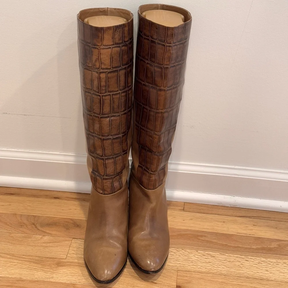 Vintage‎ Giuliano ai Firenze Tall Boots Brown Leather Croc Print Size 8M